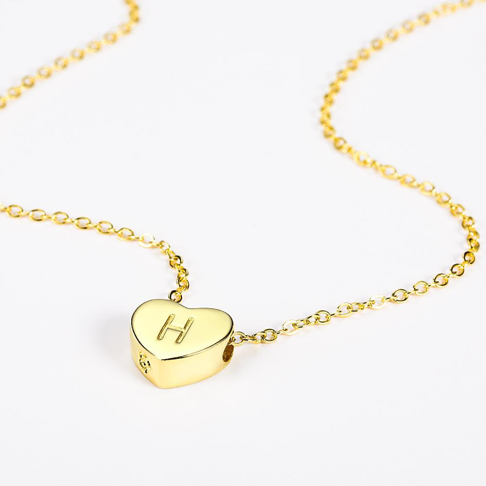 Engraved Heart Initial Necklace 14k Gold Plated, Engraved Necklace Bar ...